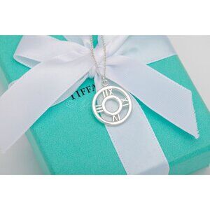 Tiffany & Co. Vintage Atlas Circle Pendant Roman Numerals Cutout Necklace Silver